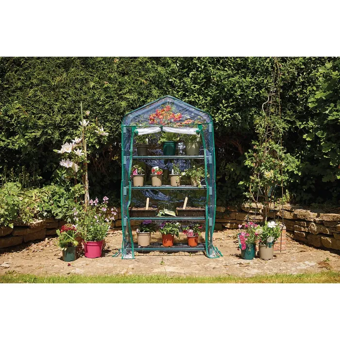 Draper Portable Greenhouse with 4 Shelves for Plants, Pots & Trays, Small & Compact with Robust PVC Cover