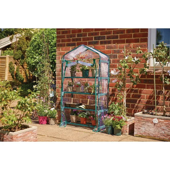 Draper Portable Greenhouse with 4 Shelves for Plants, Pots & Trays, Small & Compact with Robust PVC Cover