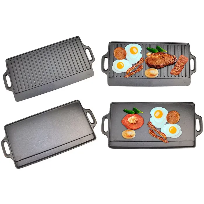 Taylor & Brown X-Large Non-Stick Cast Iron Griddle Plate - Double-Sided BBQ & Hob Cooking, Ridged & Flat Surfaces, Drip Tray