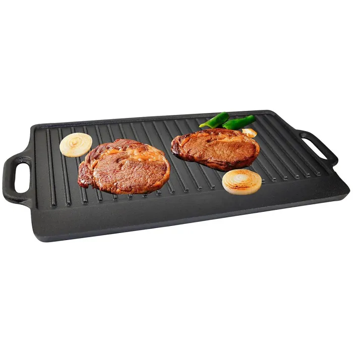 Taylor & Brown X-Large Non-Stick Cast Iron Griddle Plate - Double-Sided BBQ & Hob Cooking, Ridged & Flat Surfaces, Drip Tray