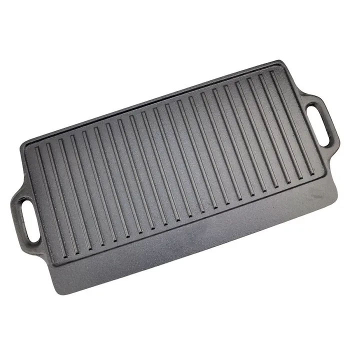 Taylor & Brown X-Large Non-Stick Cast Iron Griddle Plate - Double-Sided BBQ & Hob Cooking, Ridged & Flat Surfaces, Drip Tray