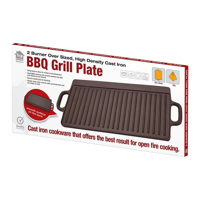 Taylor & Brown X-Large Non-Stick Cast Iron Griddle Plate - Double-Sided BBQ & Hob Cooking, Ridged & Flat Surfaces, Drip Tray