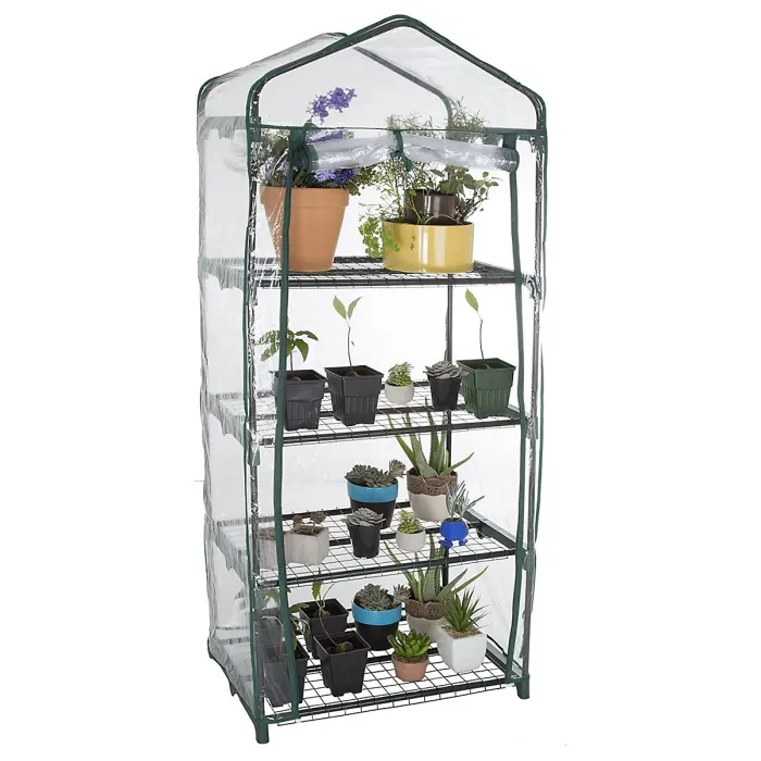 Taylor & Brown 4 Tier Greenhouse with Shelves, Weatherproof PVC Cover, RollUp Door, Compact Garden Grow House, Easy Assembly