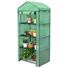 Taylor & Brown 4 Tier Mini Greenhouse, Reinforced Green PE Cover, Steel Frame, Outdoor Garden Plant Grow House, 69x49x160cm