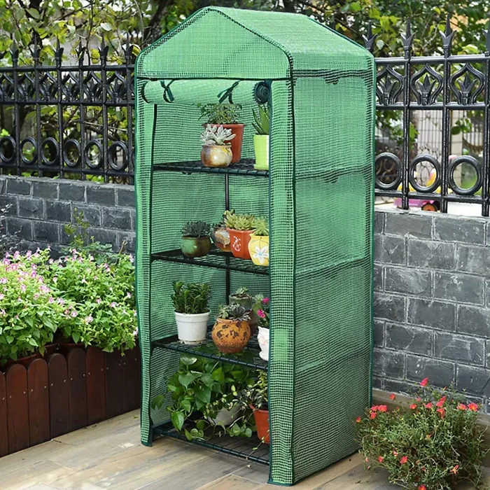 Taylor & Brown 4 Tier Mini Greenhouse, Reinforced Green PE Cover, Steel Frame, Outdoor Garden Plant Grow House, 69x49x160cm