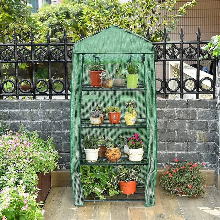 Taylor & Brown 4 Tier Mini Greenhouse, Reinforced Green PE Cover, Steel Frame, Outdoor Garden Plant Grow House, 69x49x160cm