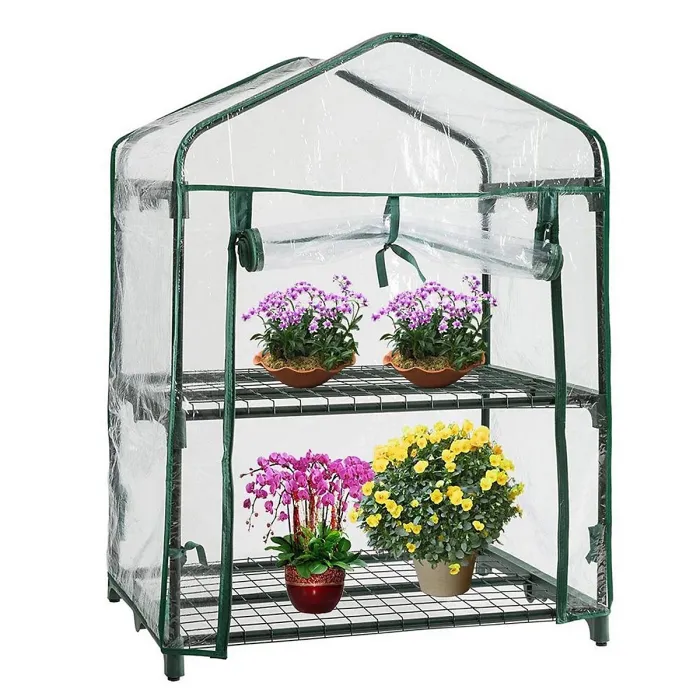 Taylor & Brown 2 Tier Greenhouse with Shelves, Weatherproof PVC Cover, Compact Garden Grow House, RollUp Door, Easy Assembly