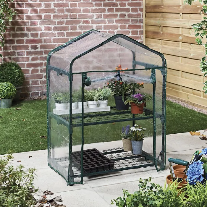 Taylor & Brown 2 Tier Greenhouse with Shelves, Weatherproof PVC Cover, Compact Garden Grow House, RollUp Door, Easy Assembly
