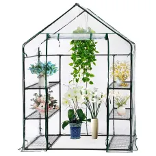 Taylor & Brown Compact WalkIn Greenhouse with 4 Shelves, Weatherproof PVC Cover, RollUp Door, Easy NoTool Assembly for Garden