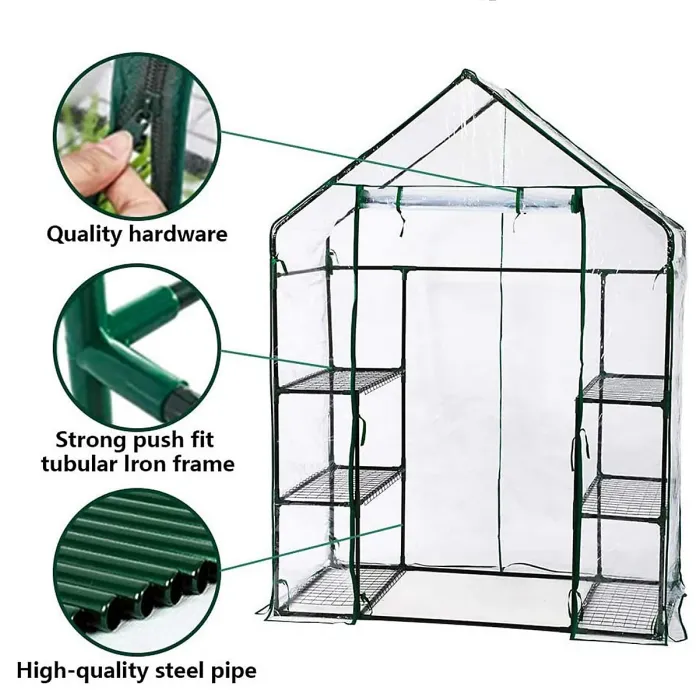 Taylor & Brown Compact WalkIn Greenhouse with 4 Shelves, Weatherproof PVC Cover, RollUp Door, Easy NoTool Assembly for Garden
