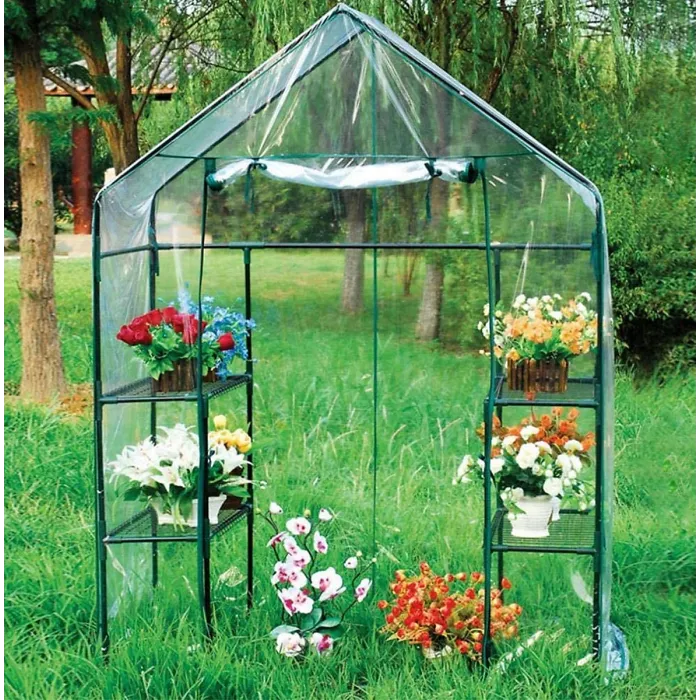 Taylor & Brown Compact WalkIn Greenhouse with 4 Shelves, Weatherproof PVC Cover, RollUp Door, Easy NoTool Assembly for Garden