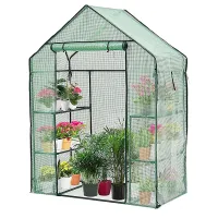 Taylor & Brown Compact WalkIn Greenhouse with 4 Shelves, Weatherproof PE Cover, RollUp Door, Easy NoTool Assembly for Garden