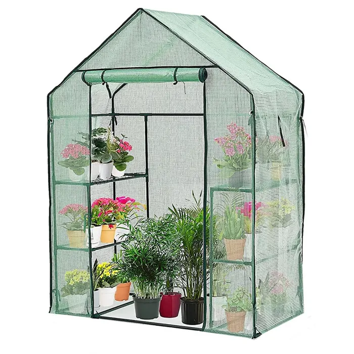 Taylor & Brown Compact WalkIn Greenhouse with 4 Shelves, Weatherproof PE Cover, RollUp Door, Easy NoTool Assembly for Garden