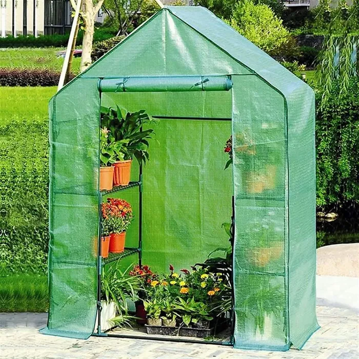 Taylor & Brown Compact WalkIn Greenhouse with 4 Shelves, Weatherproof PE Cover, RollUp Door, Easy NoTool Assembly for Garden