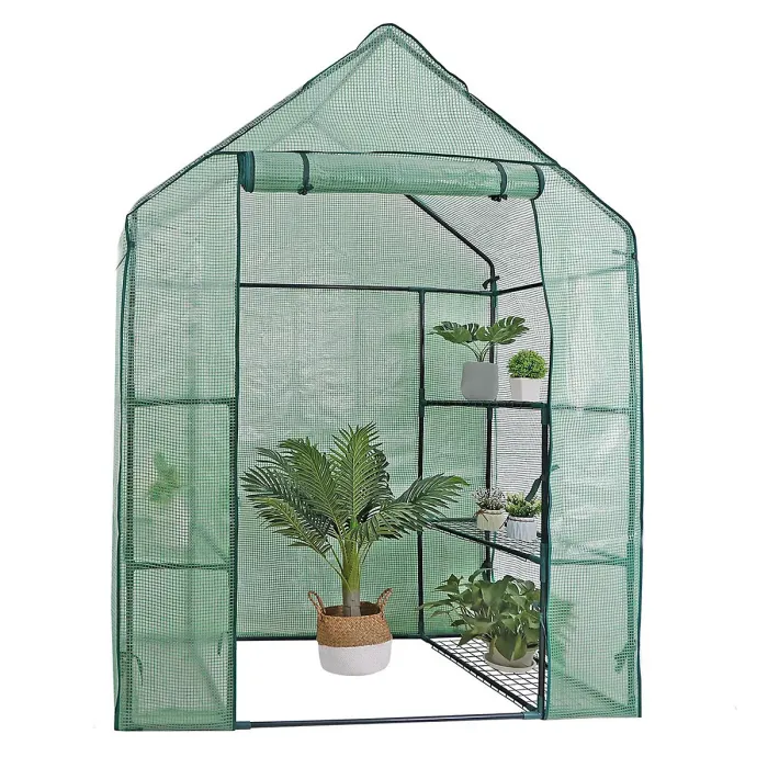 Taylor & Brown Compact WalkIn Greenhouse with 4 Shelves, Weatherproof PE Cover, RollUp Door, Easy NoTool Assembly for Garden