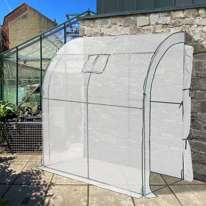Taylor & Brown WalkIn Leanto Greenhouse, Heavy Duty Outdoor Plant Grow House, 2 Zippered Doors, Mesh Window, PE Cover, White