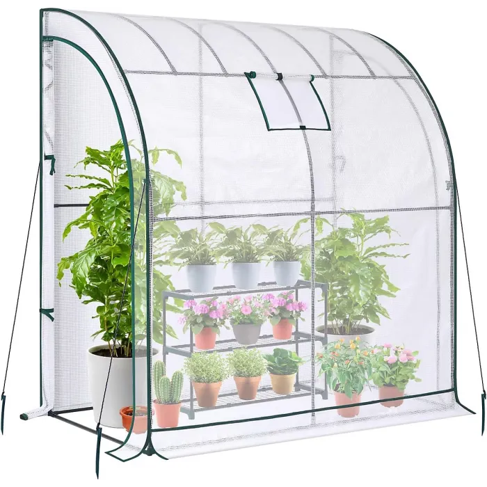 Taylor & Brown WalkIn Leanto Greenhouse, Heavy Duty Outdoor Plant Grow House, 2 Zippered Doors, Mesh Window, PE Cover, White