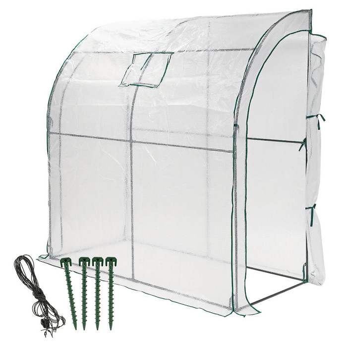 Taylor & Brown WalkIn Leanto Greenhouse, Heavy Duty Outdoor Plant Grow House, 2 Zippered Doors, Mesh Window, PE Cover, White