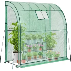 Taylor & Brown WalkIn Greenhouse, Heavy Duty Leanto Garden Growhouse with PE Cover, 2 Zippered Doors, Mesh Window, 200x100x215cm