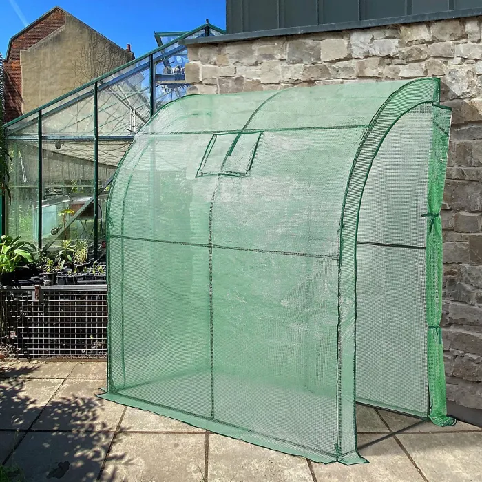 Taylor & Brown WalkIn Greenhouse, Heavy Duty Leanto Garden Growhouse with PE Cover, 2 Zippered Doors, Mesh Window, 200x100x215cm