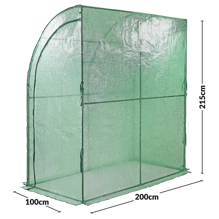Taylor & Brown WalkIn Greenhouse, Heavy Duty Leanto Garden Growhouse with PE Cover, 2 Zippered Doors, Mesh Window, 200x100x215cm
