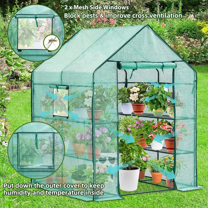 Taylor & Brown Heavy Duty Green PE Cover for Large WalkIn Greenhouse, Replacement with 2 Windows, W143 x D143 x H195cm