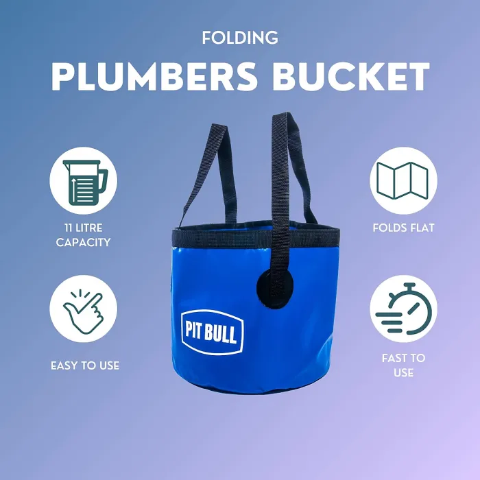 PitBull 11 Litre Folding Plumbers Bucket Collapsible Blue