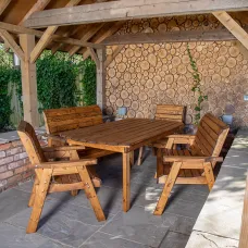 Outdoor Luxury Hand Made 6 Seater Chunky Rustic Wooden Garden Furniture Table and Chairs Set 180cm Table