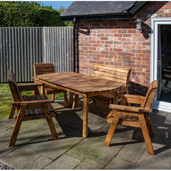 Outdoor Luxury Hand Made 6 Seater Chunky Rustic Wooden Garden Furniture Table and Chairs Set 180cm Table