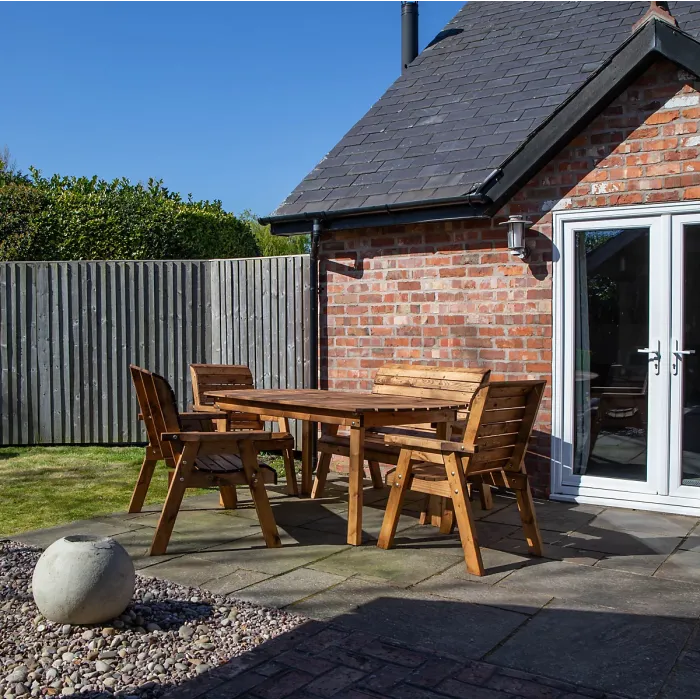 Outdoor Luxury Hand Made 6 Seater Chunky Rustic Wooden Garden Furniture Table and Chairs Set 180cm Table