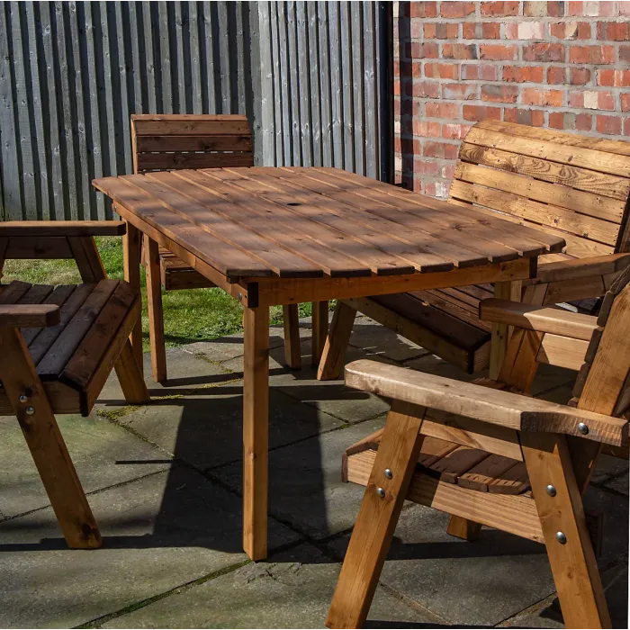 Outdoor Luxury Hand Made 6 Seater Chunky Rustic Wooden Garden Furniture Table and Chairs Set 180cm Table