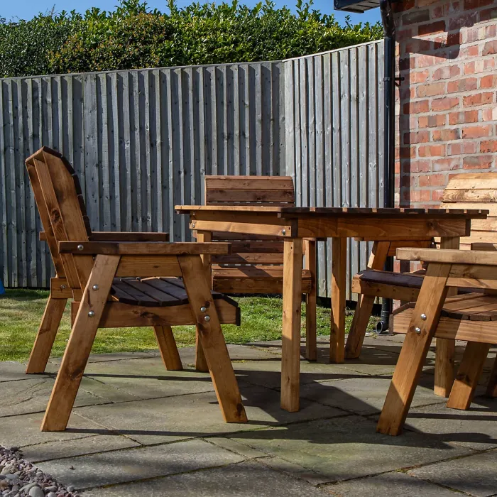 Outdoor Luxury Hand Made 6 Seater Chunky Rustic Wooden Garden Furniture Table and Chairs Set 180cm Table