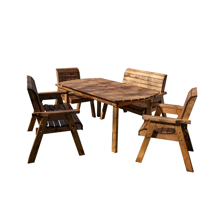 Outdoor Luxury Hand Made 6 Seater Chunky Rustic Wooden Garden Furniture Table and Chairs Set 180cm Table