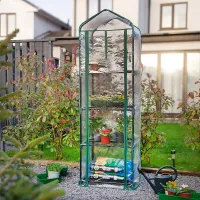 VonHaus 4 Tier Mini Plastic PVC Greenhouse, Small Plant House/Grow House for Garden, Roll Up Zip Panel Door, Easy No Tool Assembly