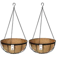 Metal Hanging Baskets Pot Containers Complete with Coco Liner and Chains 35cm diameter Set of 2