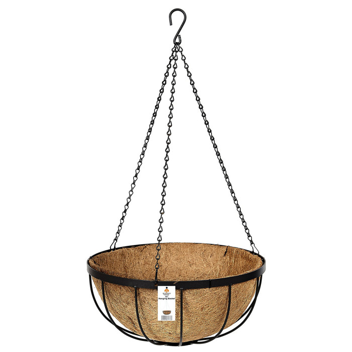Metal Hanging Baskets Pot Containers Complete with Coco Liner and Chains 35cm diameter Set of 2