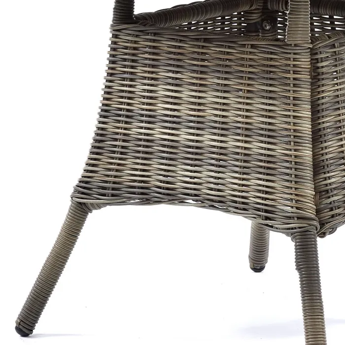 LeisureBench Regent Rattan Luxury 4 Seat Round Glass Table and 4 Arm Chairs Set Dark Grey Cushions Included