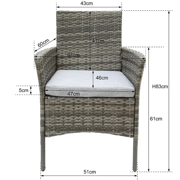 Virginia Rattan 2 Seater Bistro Dining Garden Set - Grey
