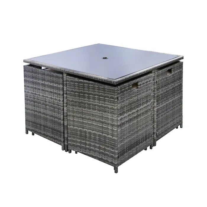 Hera Rattan Cube 8 Seater Dining Garden Patio Set w/ Parasol Hole - Grey