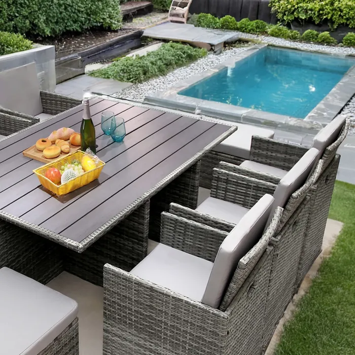 Hestia Rattan Cube 10 Seater Dining Garden Patio Set w/ Parasol Hole - Grey