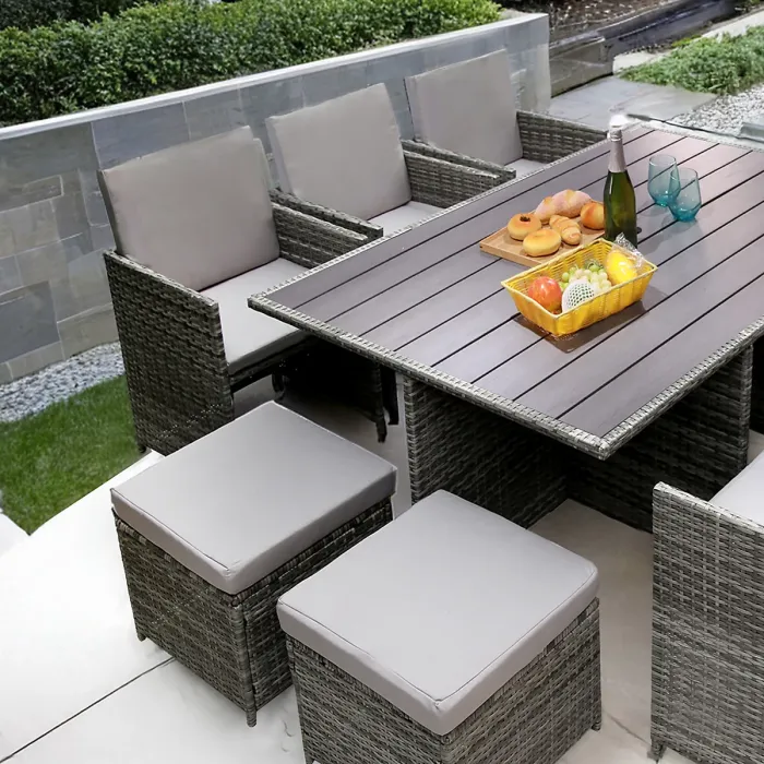 Hestia Rattan Cube 10 Seater Dining Garden Patio Set w/ Parasol Hole - Grey