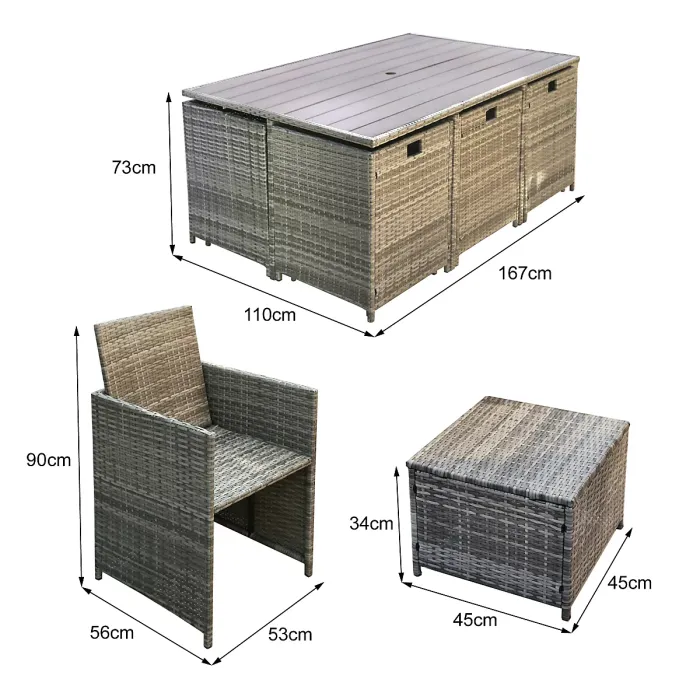 Hestia Rattan Cube 10 Seater Dining Garden Patio Set w/ Parasol Hole - Grey