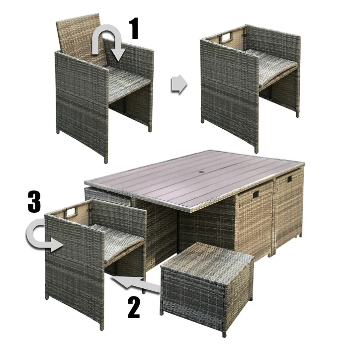 Hestia Rattan Cube 10 Seater Dining Garden Patio Set w/ Parasol Hole - Grey