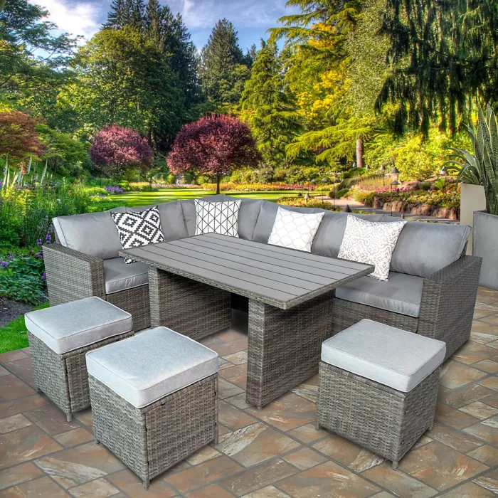 Venice Rattan 8 Seater Corner Set with High Table for Garden Patio