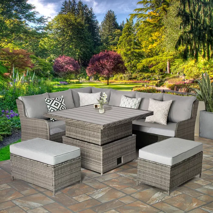 Verona Rattan 7 Seater Corner Set with Adjustable Table for Garden Patio
