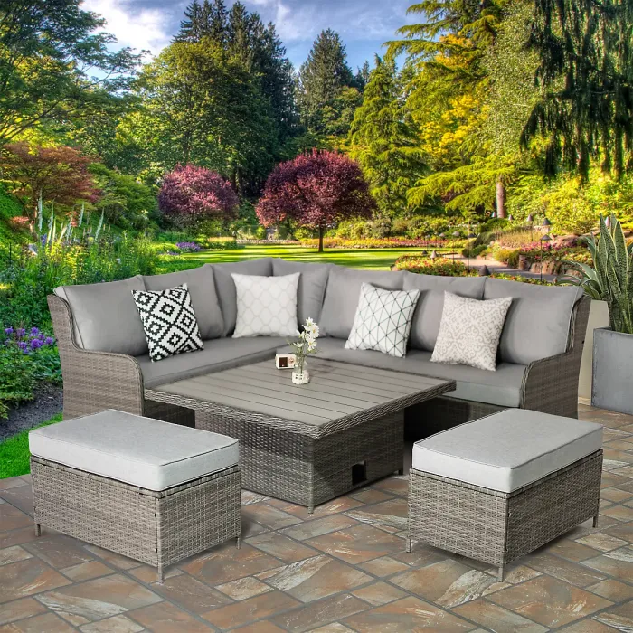 Verona Rattan 7 Seater Corner Set with Adjustable Table for Garden Patio