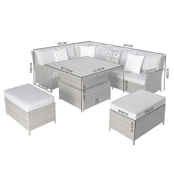 Verona Rattan 7 Seater Corner Set with Adjustable Table for Garden Patio