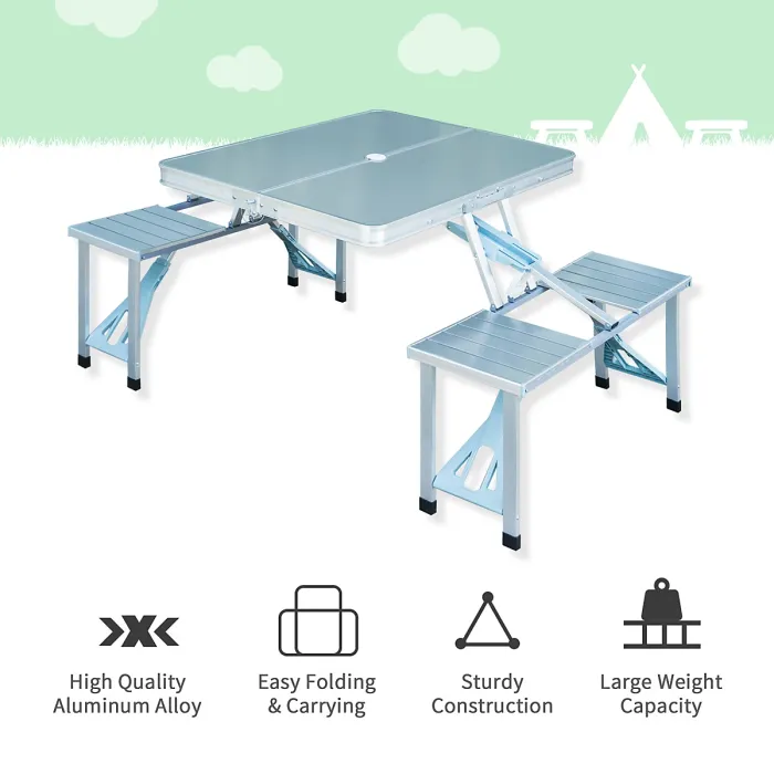 Outsunny Portable Folding Trestle Camping Picnic Table Outdoor Chair Stools