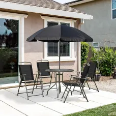 Outsunny 6PC Garden Dining Set Outdoor Furniture Folding Chairs Table Parasol