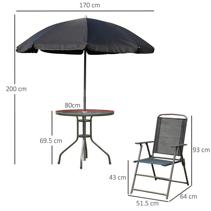 Outsunny 6PC Garden Dining Set Outdoor Furniture Folding Chairs Table Parasol